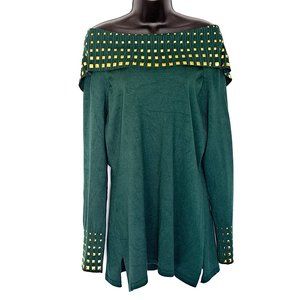 Questions Women's Off Shoulder Green Sweater Shirt Size XL